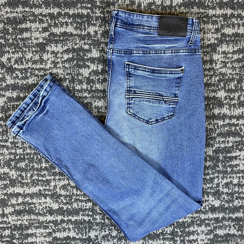 Artful Rebel Mens Slim Straight Medium Wash Blue Stretch Denim Jeans 36x32